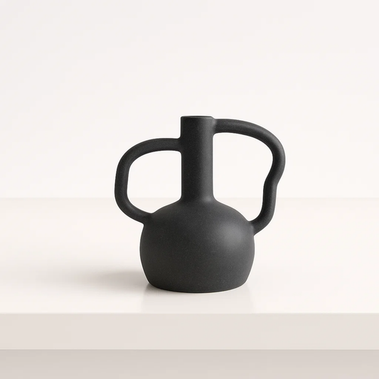 Two Hand Black Ceramic Vase
